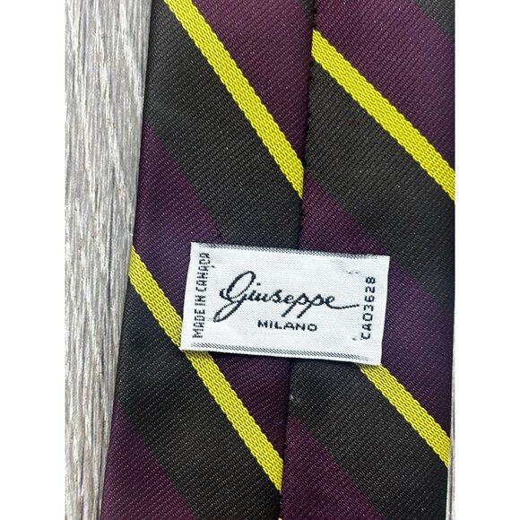Giuseppe Neck Tie For Men's One Size Yellow Diagonal Stripes on Black - Picture 4 of 8